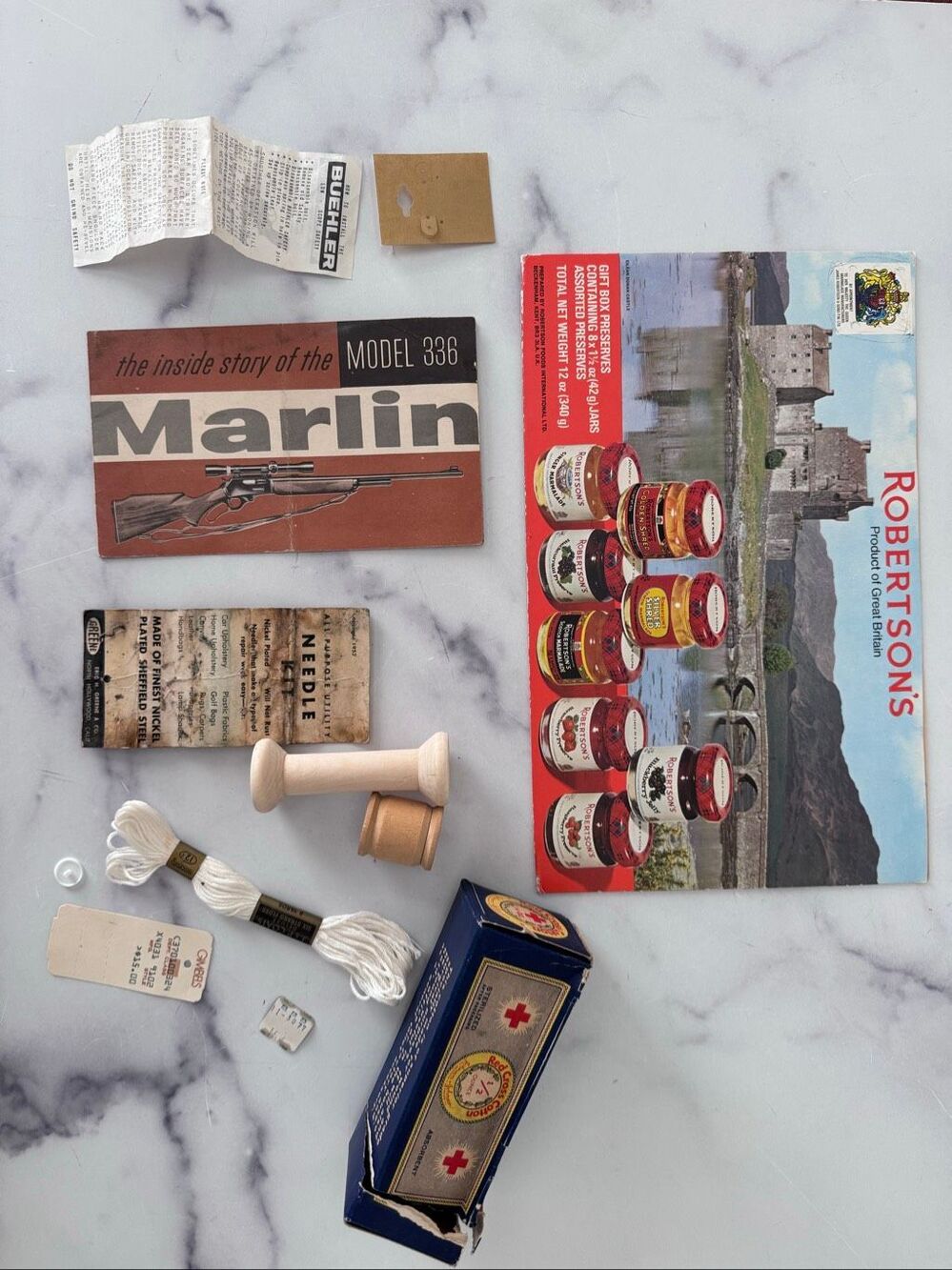 Vintage Marlin paper ephemera pamphlet booklet Johnson Red Cross first aid box R